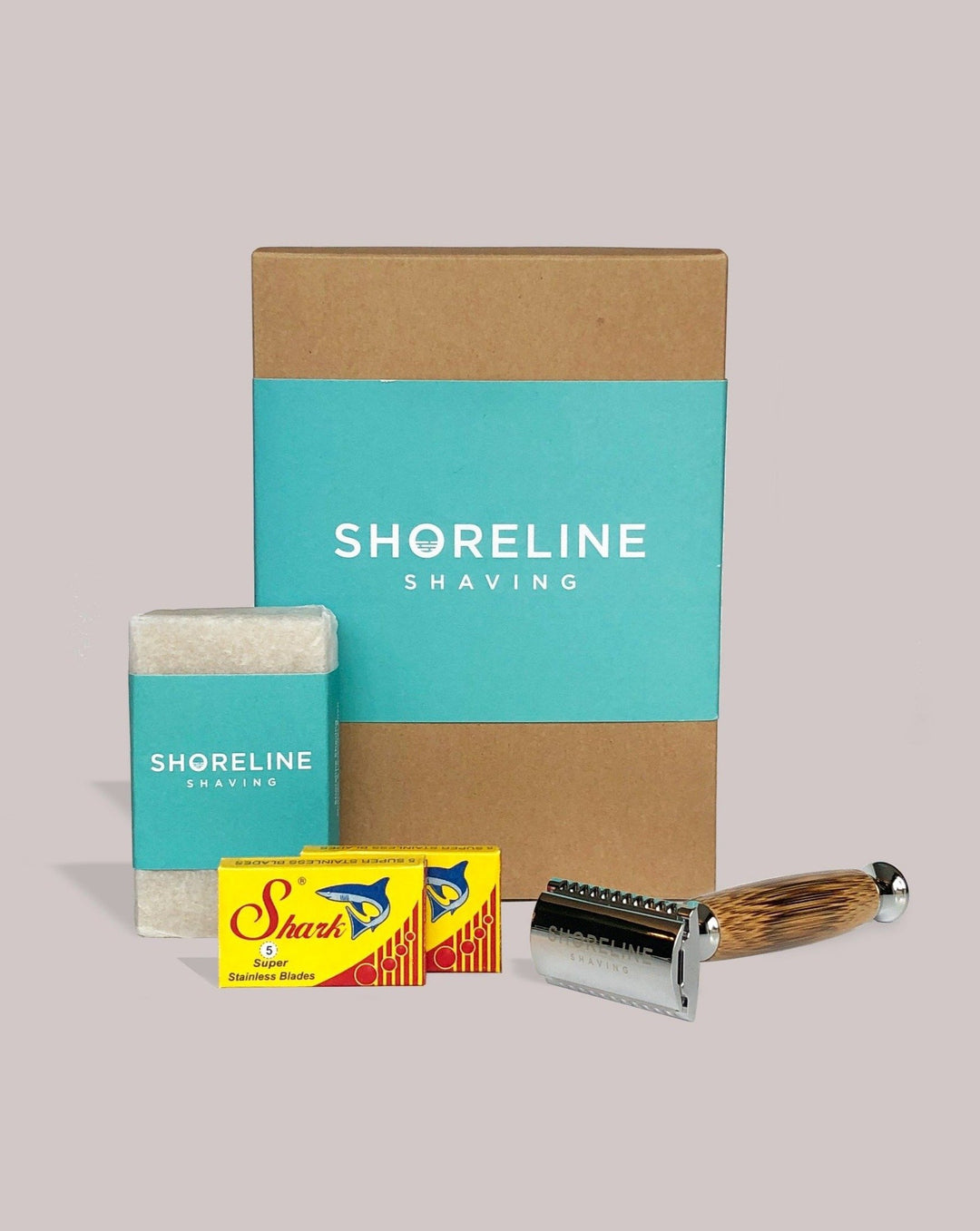 SHORELINE SHAVING SHAVING KIT Reusable Bamboo Razor Shaving  Kit - Chrome Silver Reusable Bamboo Razor Shaving Kit | Chrome Silver | 3133