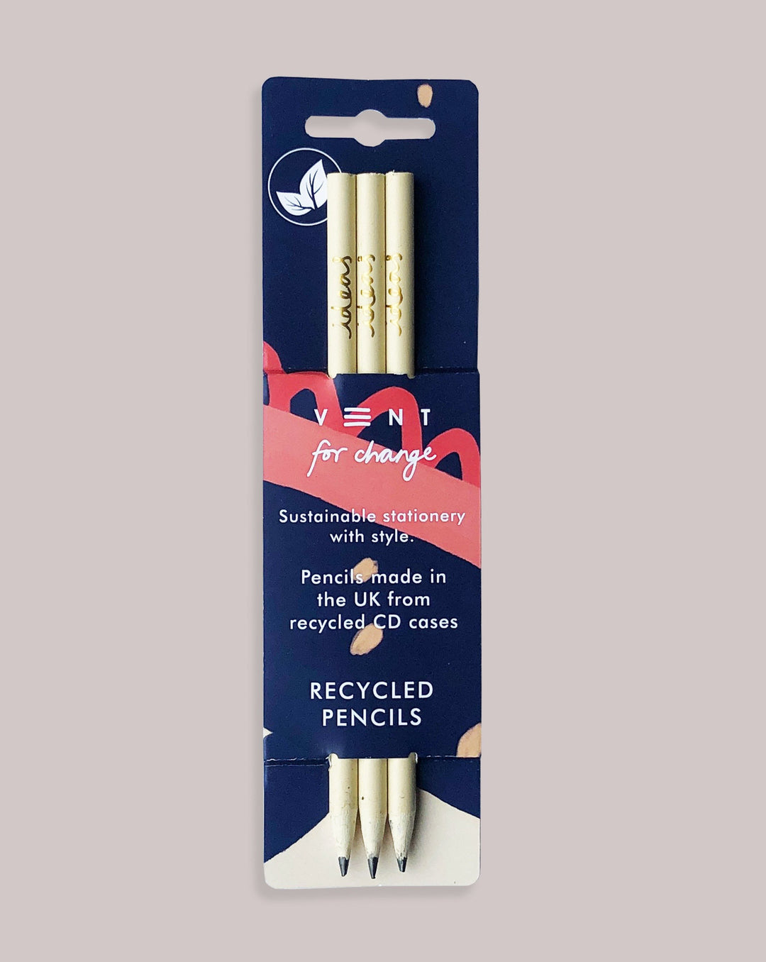 VENT FOR CHANGE PENCIL SET 'Ideas' Recycled Pencils. Pack of 3 - Buttermilk