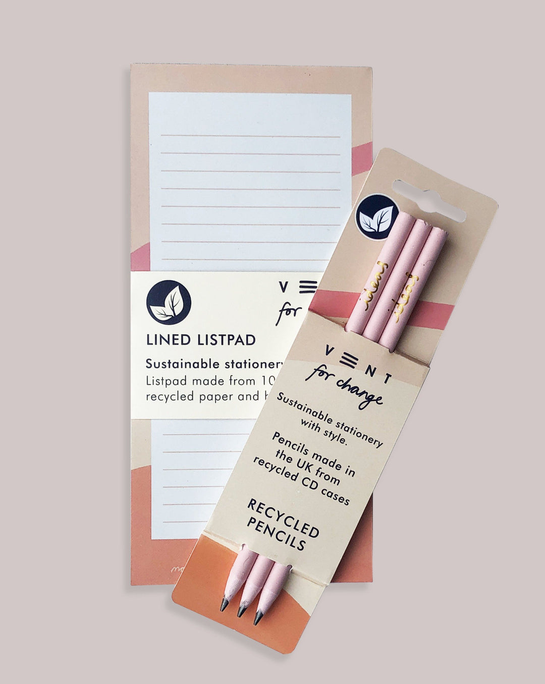 VENT FOR CHANGE PENCIL SET 'Ideas' Recycled Pencils, Pack of 3 - Rose