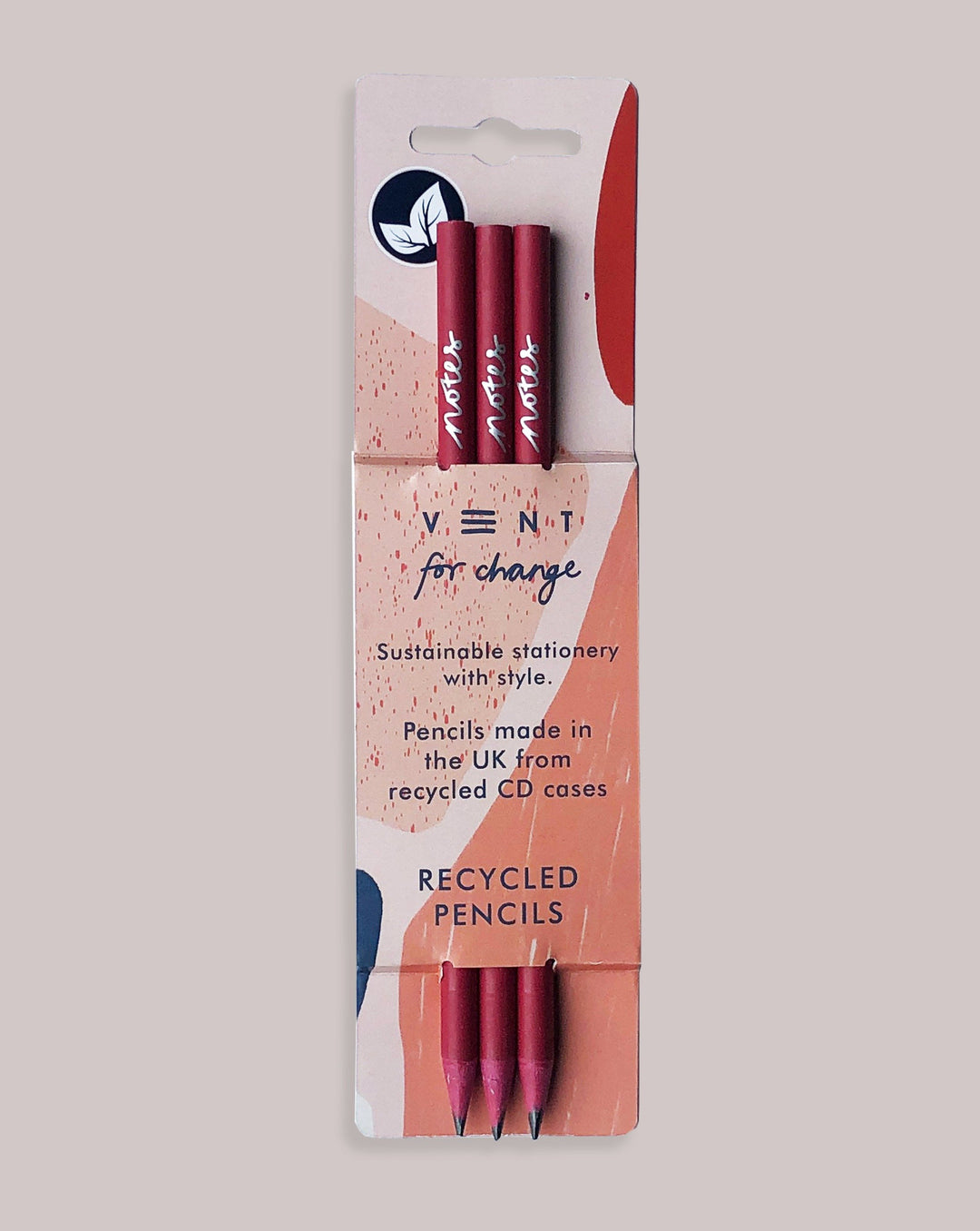 VENT FOR CHANGE PENCIL SET 'Notes' Recycled Pencils, Pack of 3 - Scarlet