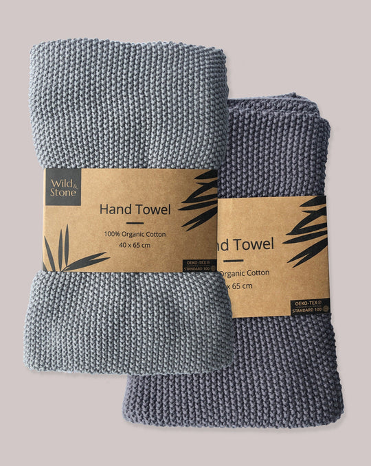 WILD AND STONE Organic Cotton Hand Towels Organic Cotton Hand Towel - Slate Grey.